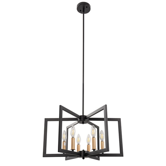 YANSUN 6-Light Black and Gold Pendant Light with E12 Sockets, Adjustable Modern Hanging Light for Dining Room and Foyer