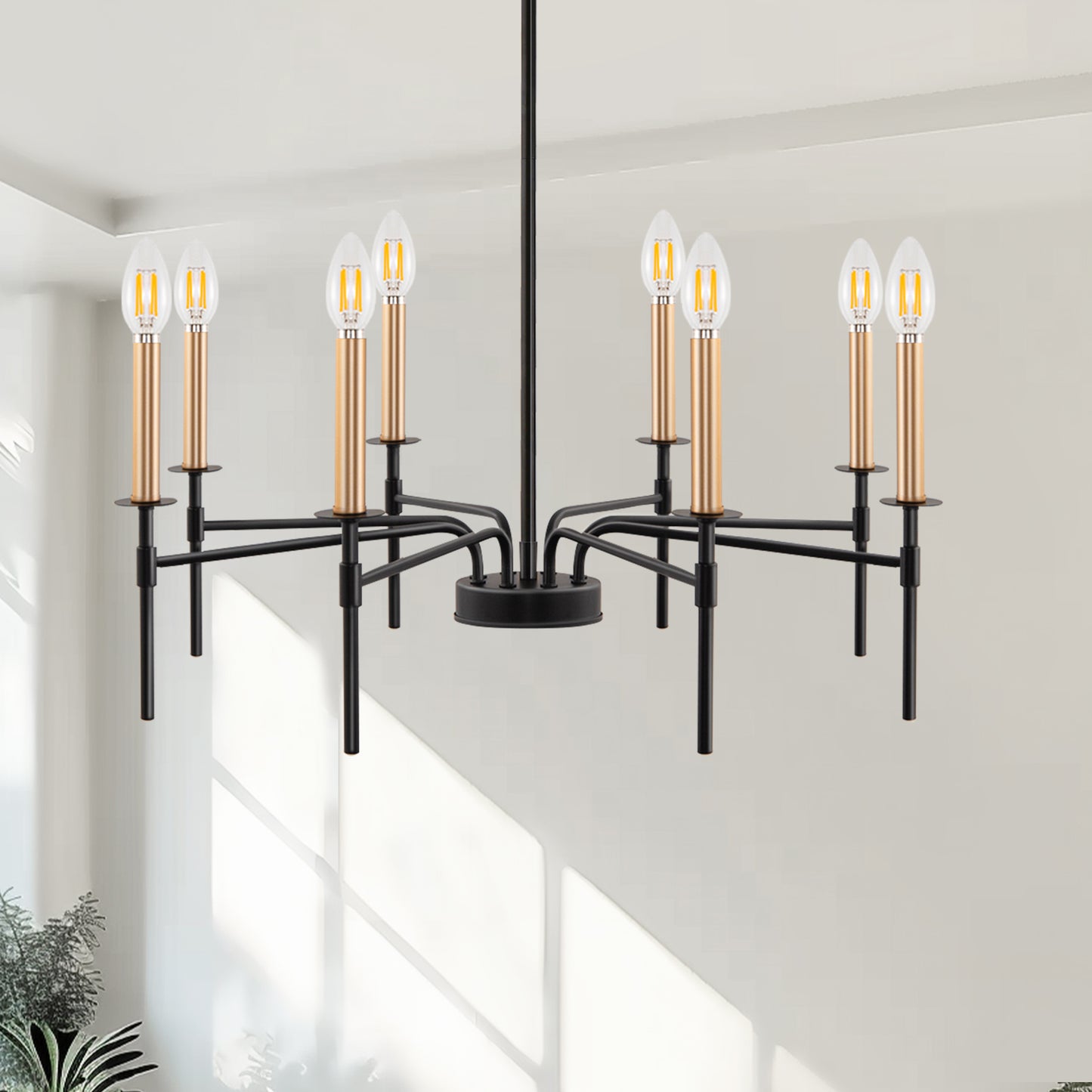 8 Light Modern Farmhouse Black and Gold Chandelier for Dining Room Over Table,Hanging Ceiling Candle Chandeliers