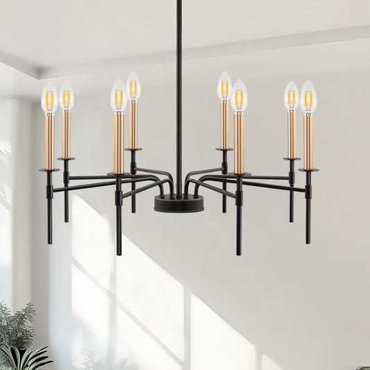 8 Light Modern Farmhouse Black and Gold Chandelier for Dining Room Over Table,Hanging Ceiling Candle Chandeliers