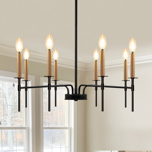 8 Light Modern Farmhouse Black and Gold Chandelier for Dining Room Over Table,Hanging Ceiling Candle Chandeliers