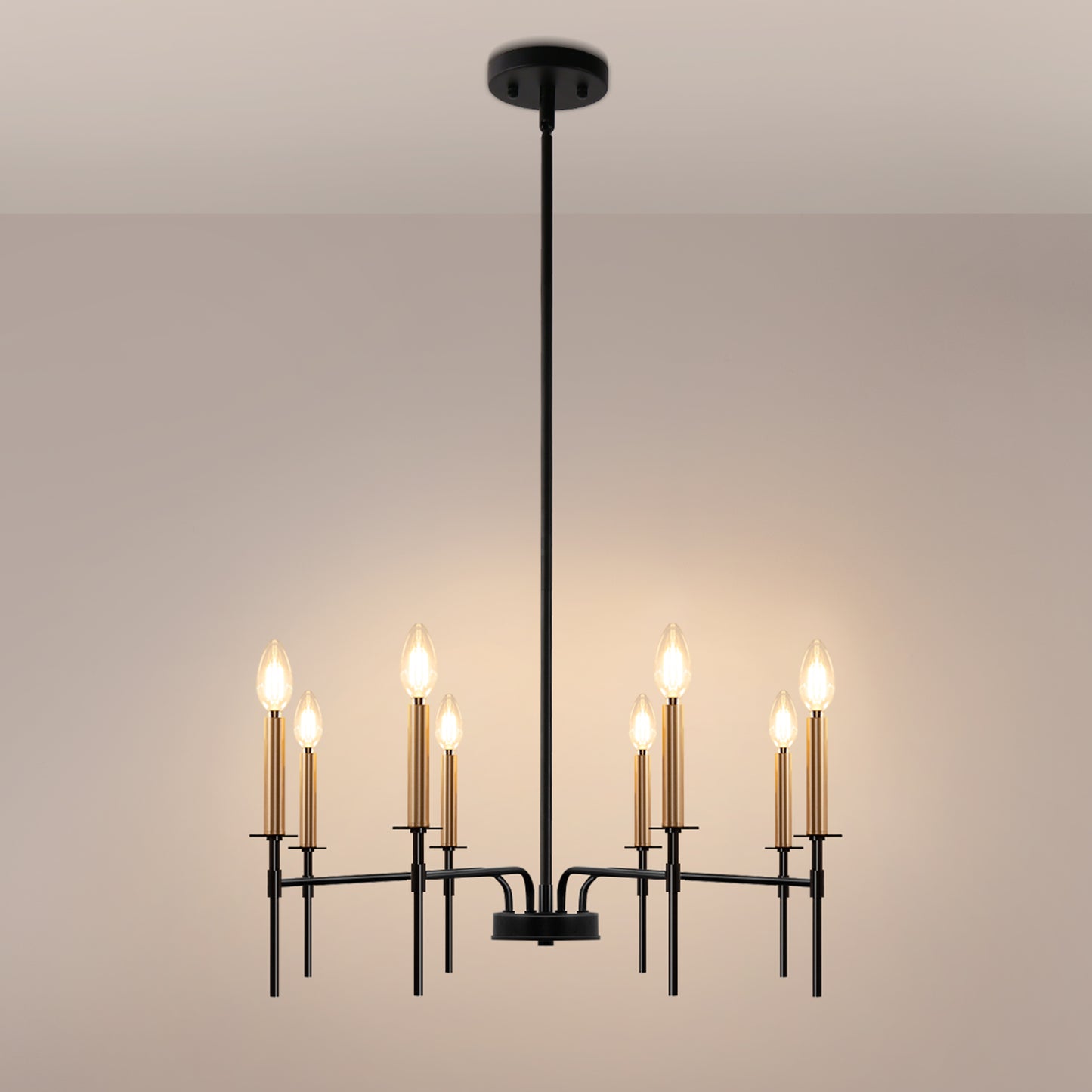 8 Light Modern Farmhouse Black and Gold Chandelier for Dining Room Over Table,Hanging Ceiling Candle Chandeliers