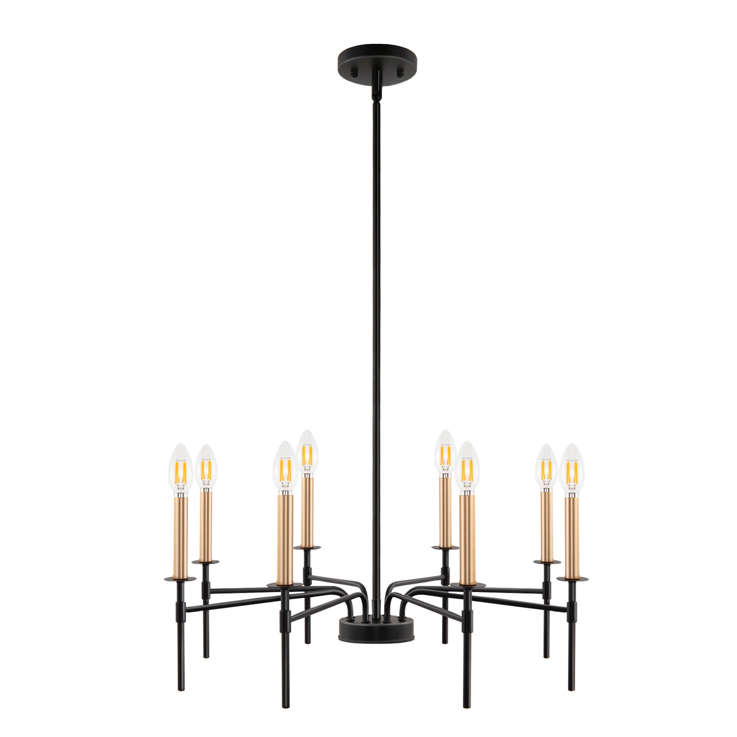 8 Light Modern Farmhouse Black and Gold Chandelier for Dining Room Over Table,Hanging Ceiling Candle Chandeliers