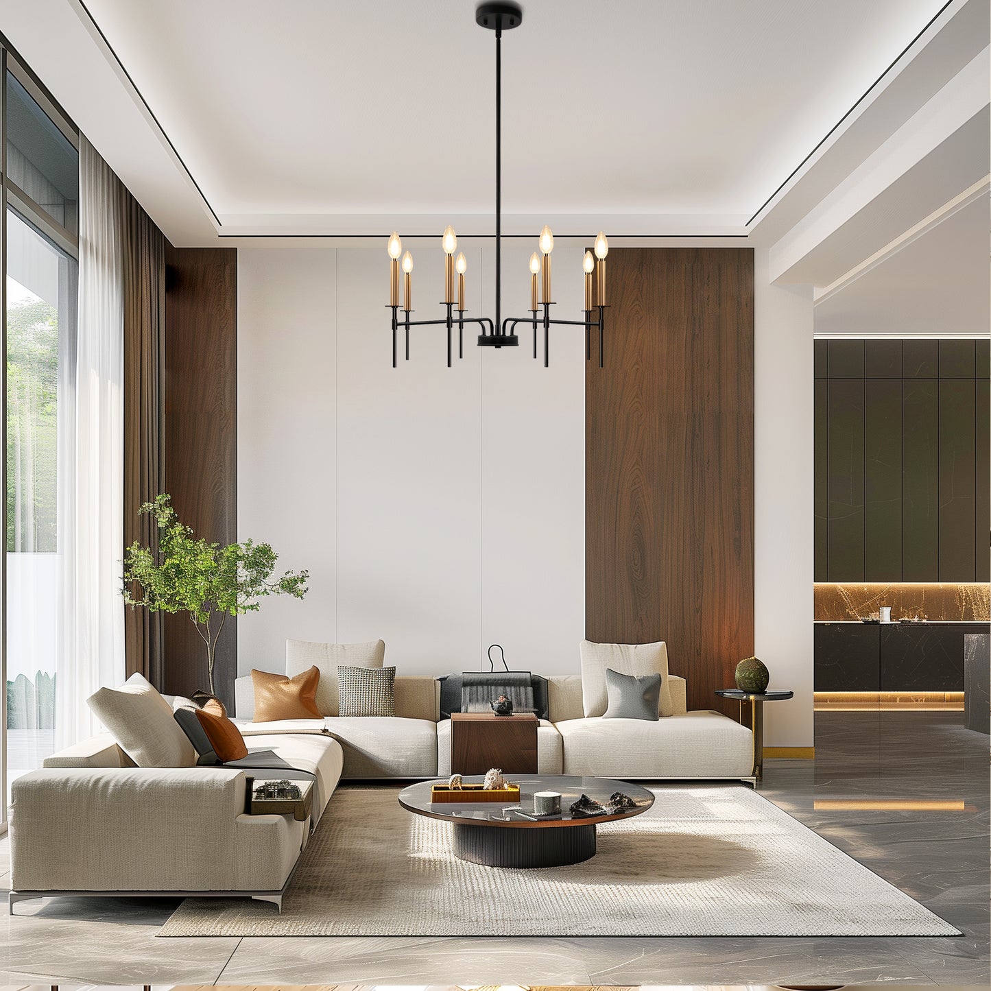 8 Light Modern Farmhouse Black and Gold Chandelier for Dining Room Over Table,Hanging Ceiling Candle Chandeliers