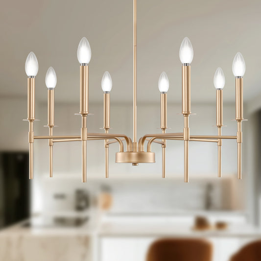 8-Light Modern Farmhouse Gold Chandelier for Dining Room Over Table,Hanging Ceiling Candle Chandeliers