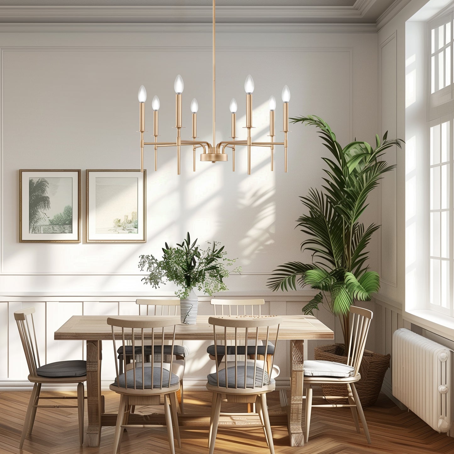 8-Light Modern Farmhouse Gold Chandelier for Dining Room Over Table,Hanging Ceiling Candle Chandeliers