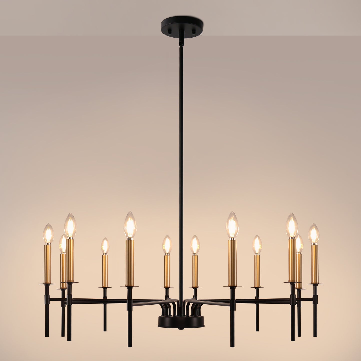 12-Light Modern Farmhouse Black and Gold Chandelier for Dining Room Over Table,Hanging Ceiling Candle Chandeliers