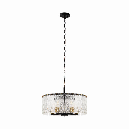 YANSUN 5-Light Black Gold Pendant Light with Cylindrical Seeded Glass Shade, E26 Base, Adjustable Hanging Light for Kitchen