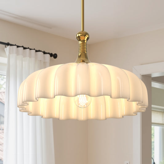 YANSUN Single-Light Pendant with 400mm Glass Shade, Copper Finish, Non-Integrated Bulb, E26 Socket
