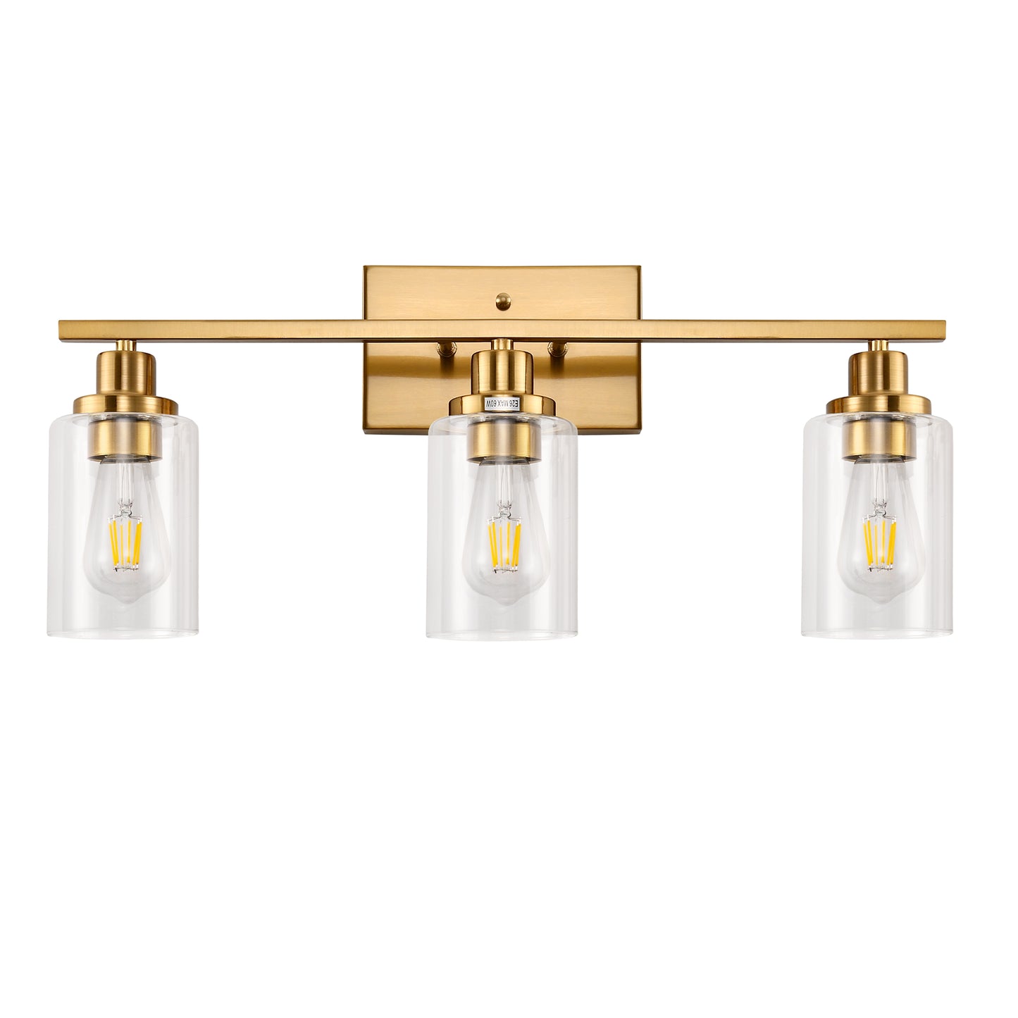 24 in. 3-Light Industrial Gold Vanity Light Fixtures for Bathroom with Clear Glass Shades
