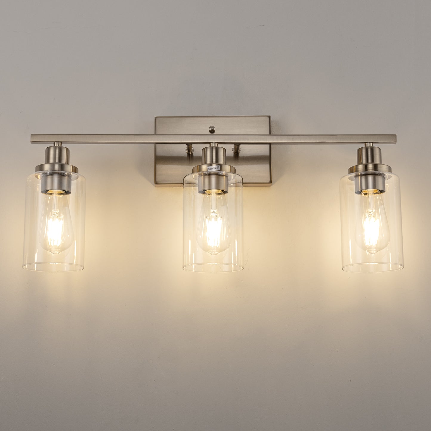 24 in. 3-Light Industrial Brushed Nickel Vanity Light Fixtures for Bathroom with Clear Glass Shades