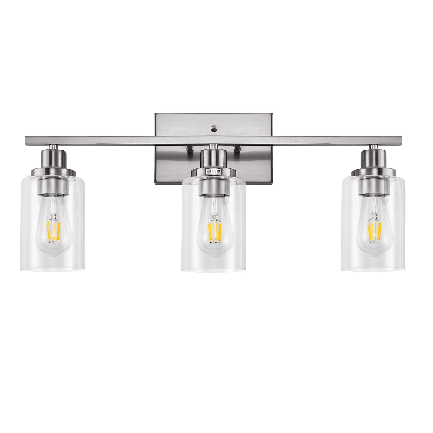 24 in. 3-Light Industrial Brushed Nickel Vanity Light Fixtures for Bathroom with Clear Glass Shades