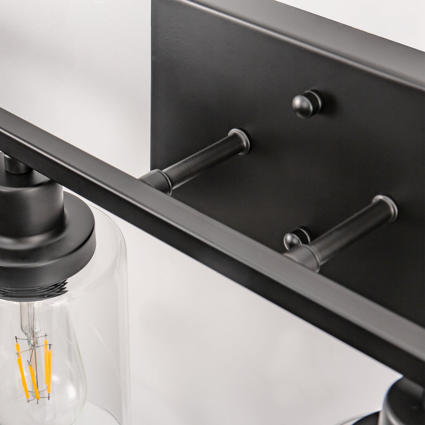 32 in. 4-Light Industrial Matte Black Vanity Light Fixtures for Bathroom with Clear Glass Shades