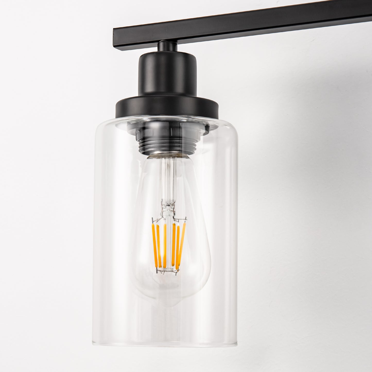 32 in. 4-Light Industrial Matte Black Vanity Light Fixtures for Bathroom with Clear Glass Shades