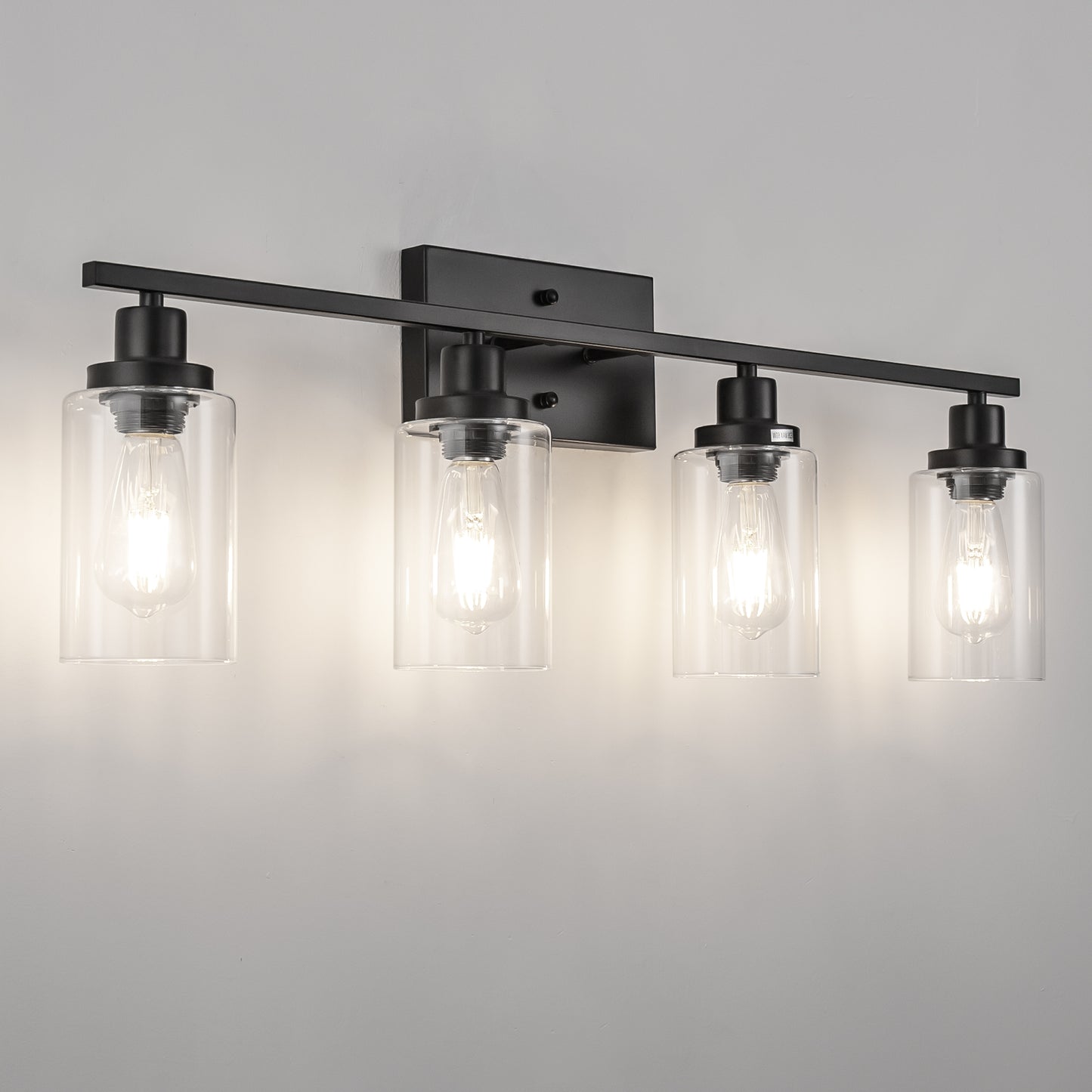 32 in. 4-Light Industrial Matte Black Vanity Light Fixtures for Bathroom with Clear Glass Shades