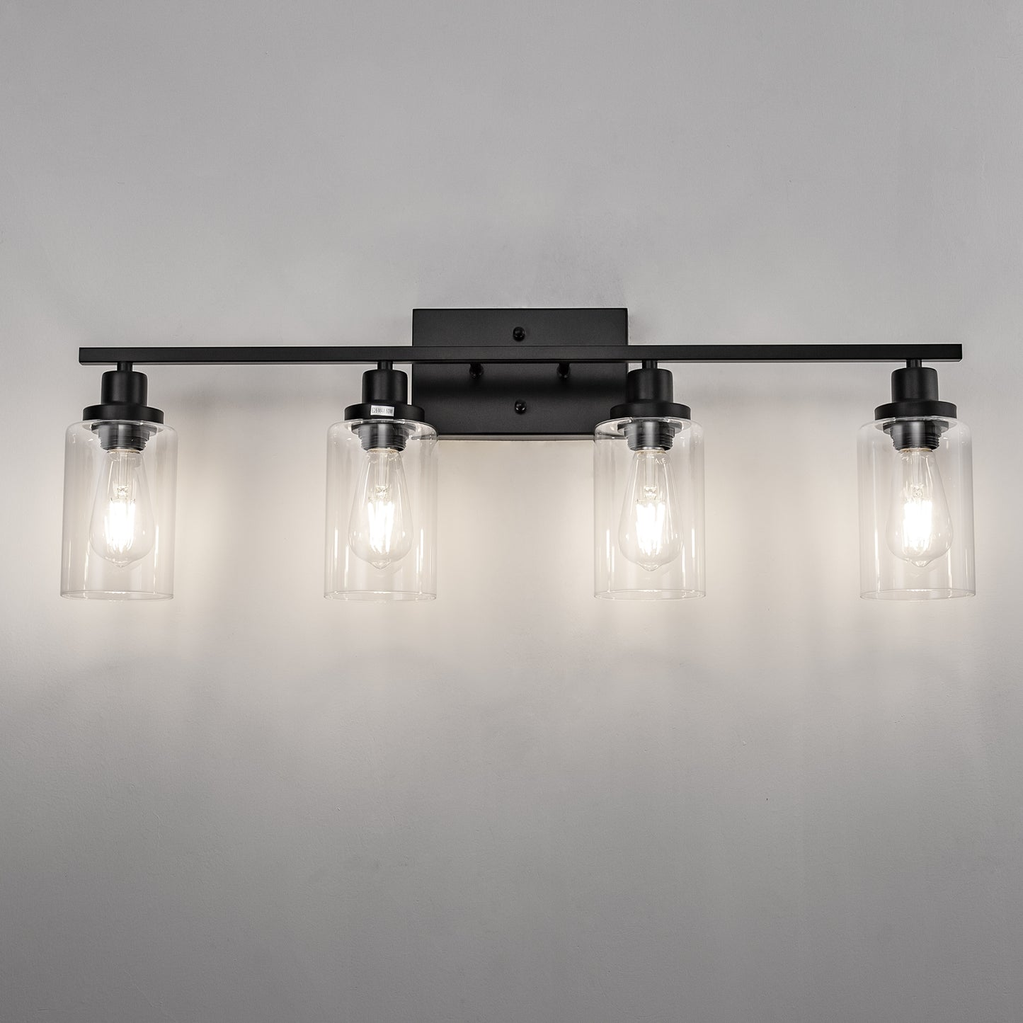 32 in. 4-Light Industrial Matte Black Vanity Light Fixtures for Bathroom with Clear Glass Shades