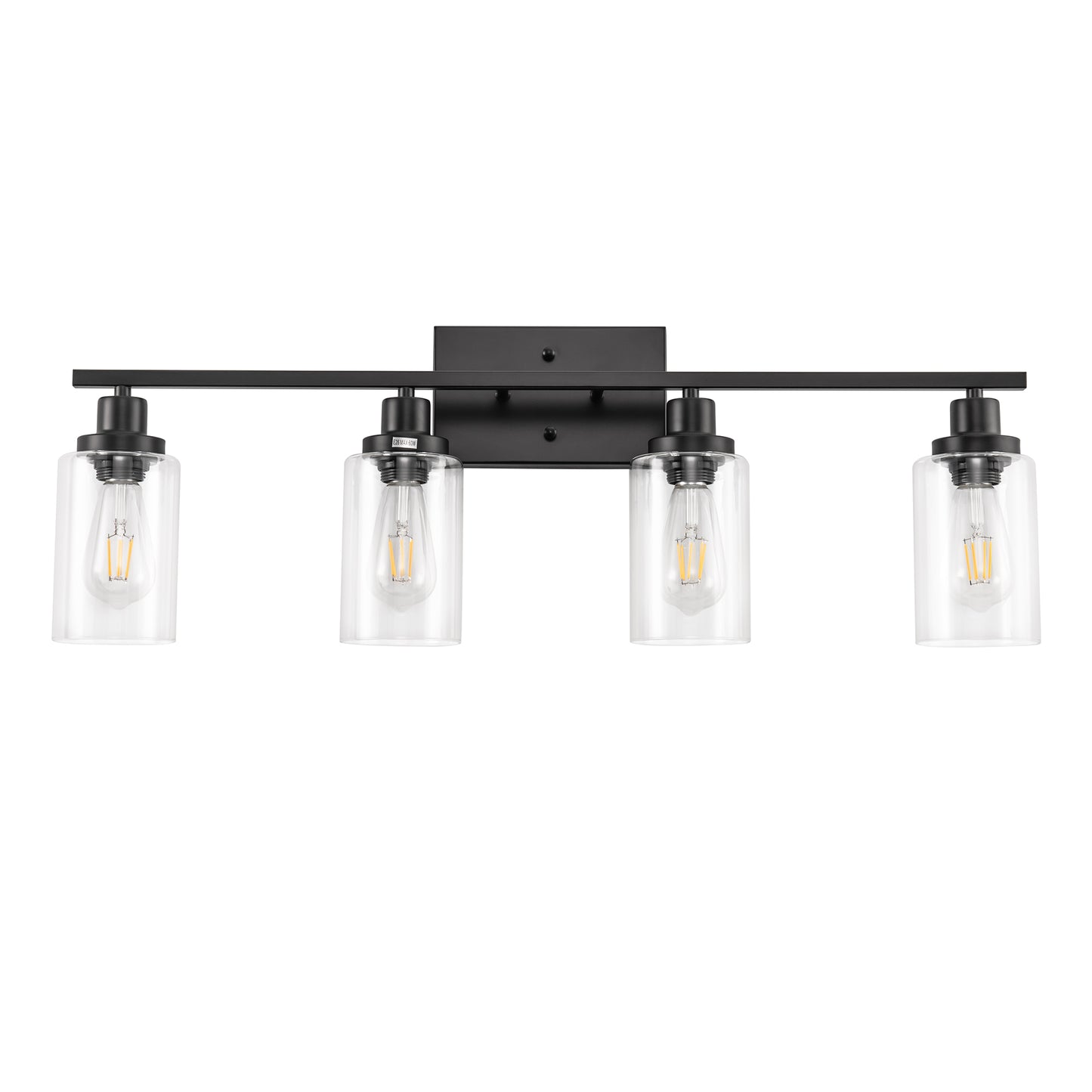 32 in. 4-Light Industrial Matte Black Vanity Light Fixtures for Bathroom with Clear Glass Shades