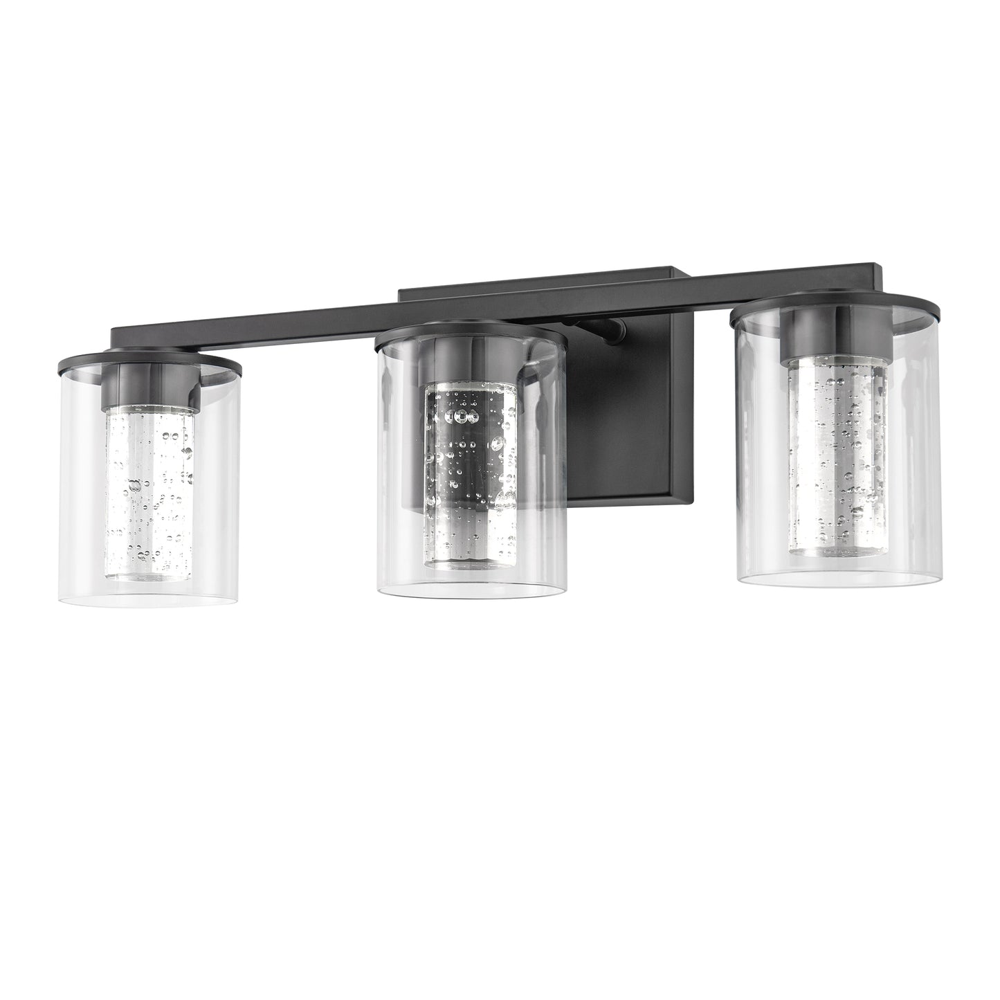 18 in. Modern 3-Light Black Crystal LED Vanity Light with Clear Glass Shades, Dimmable Lighting