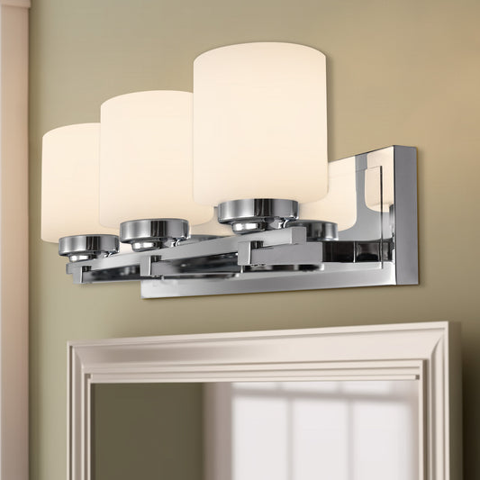 22 in. 3-Light Chrome Bathroom Vanity Light with Milk White Glass Shades for Mirror