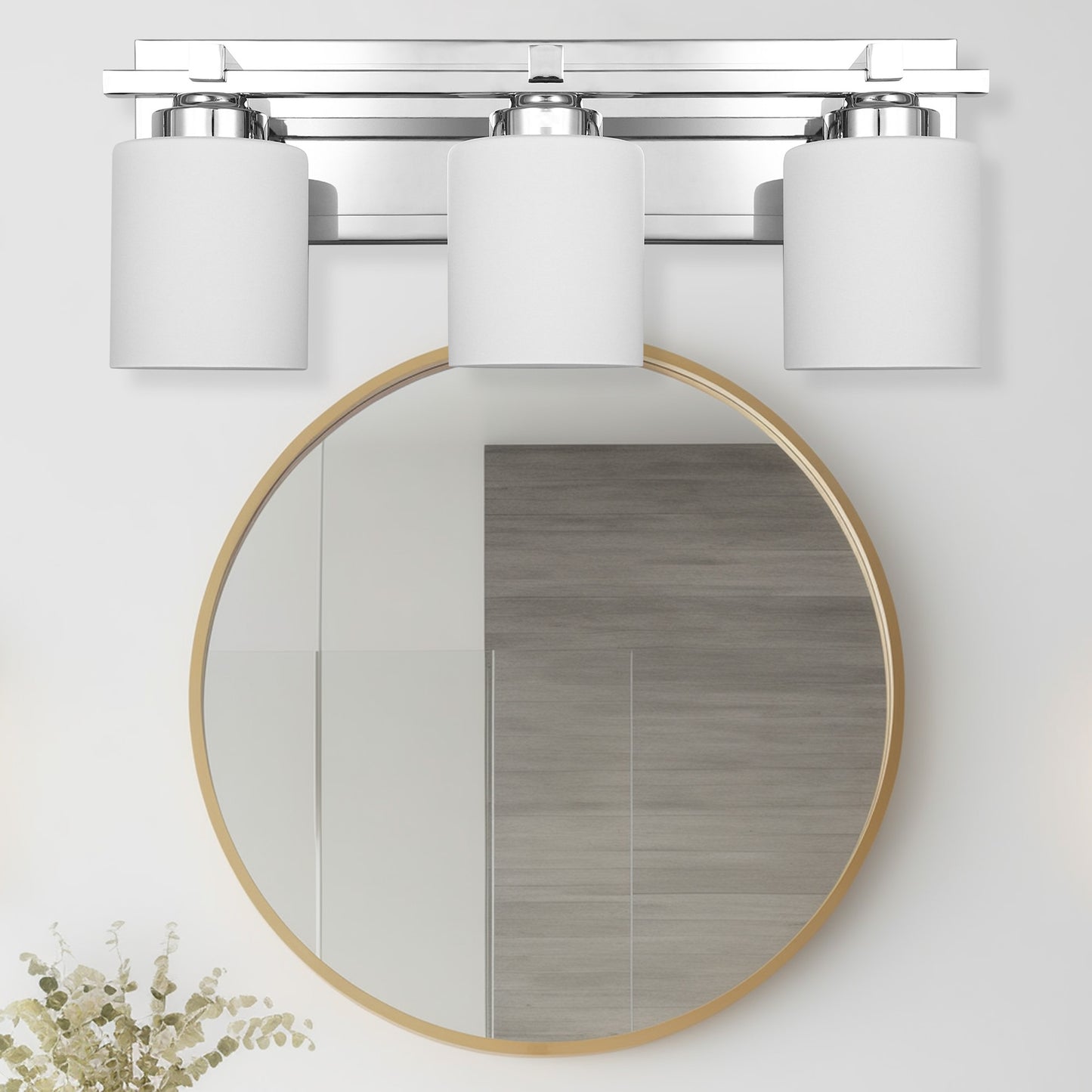 22 in. 3-Light Chrome Bathroom Vanity Light with Milk White Glass Shades for Mirror