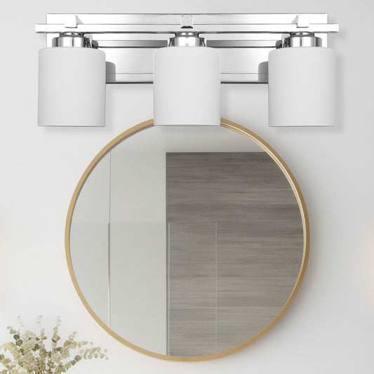22 in. 3-Light Chrome Bathroom Vanity Light with Milk White Glass Shades for Mirror