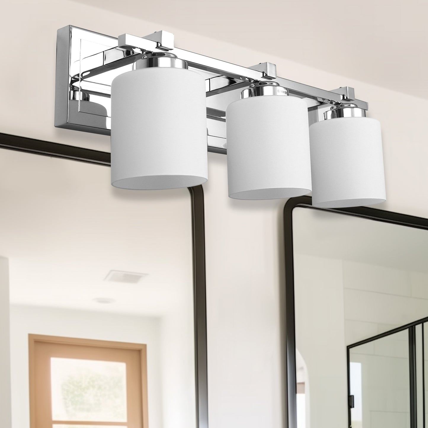 22 in. 3-Light Chrome Bathroom Vanity Light with Milk White Glass Shades for Mirror