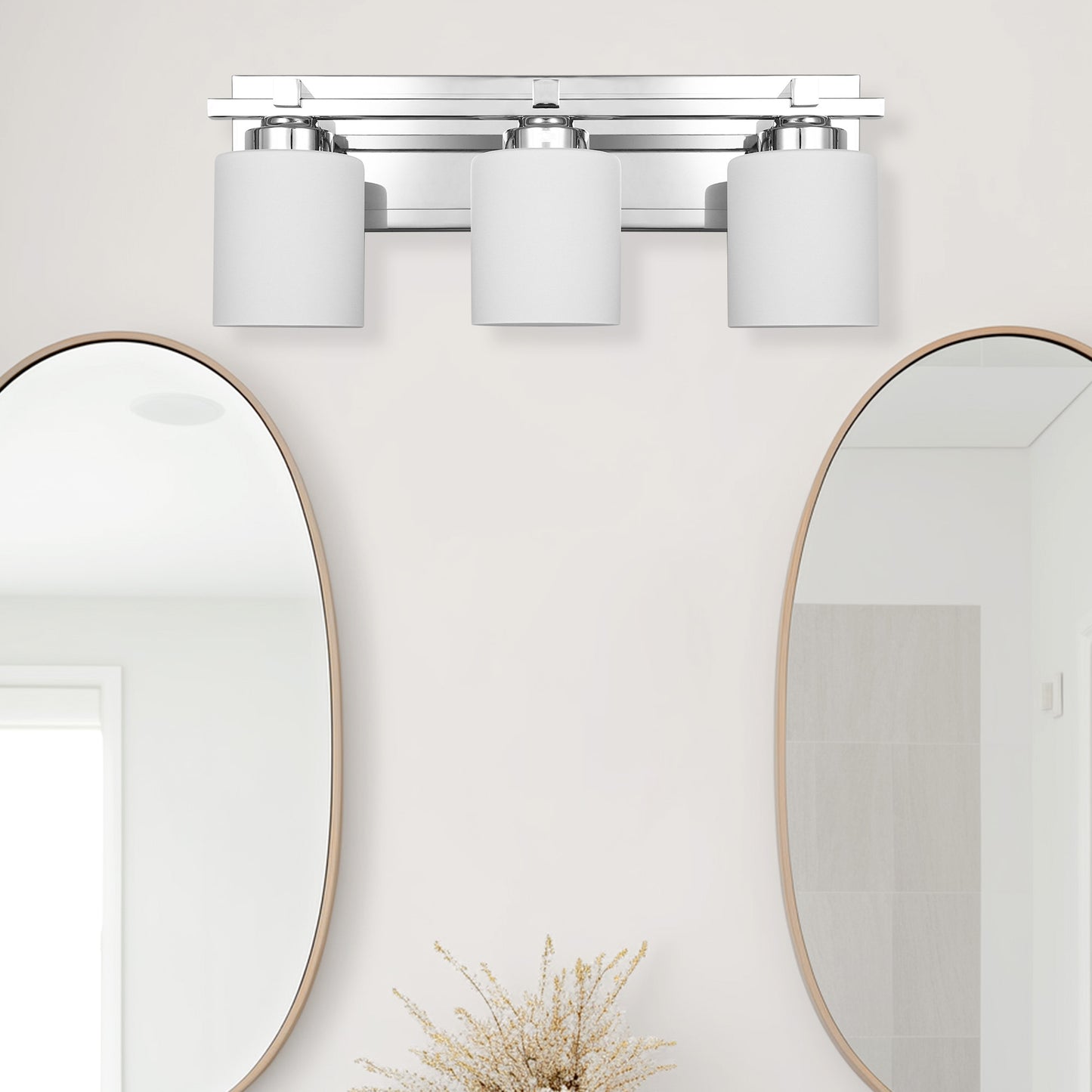22 in. 3-Light Chrome Bathroom Vanity Light with Milk White Glass Shades for Mirror