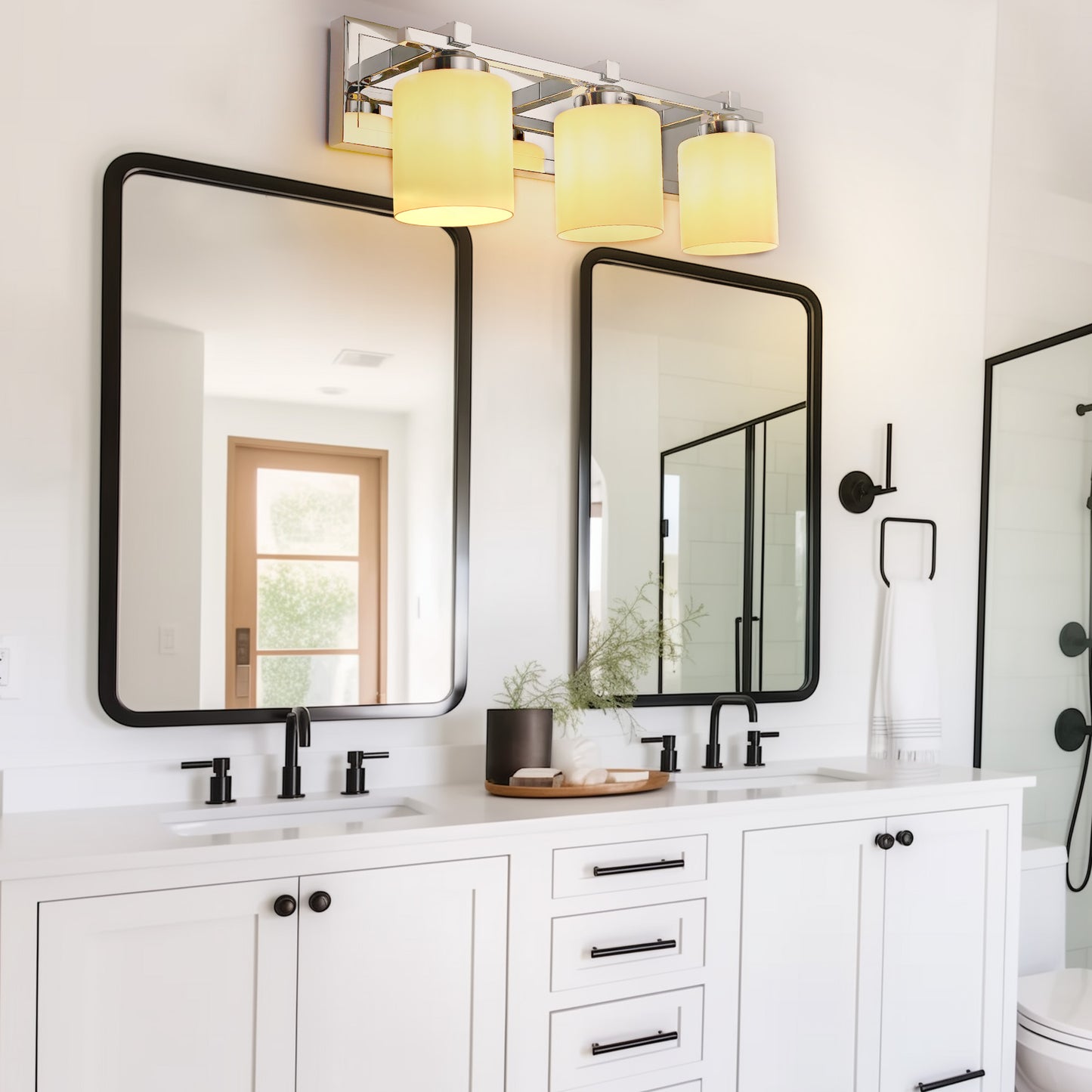 22 in. 3-Light Chrome Bathroom Vanity Light with Milk White Glass Shades for Mirror