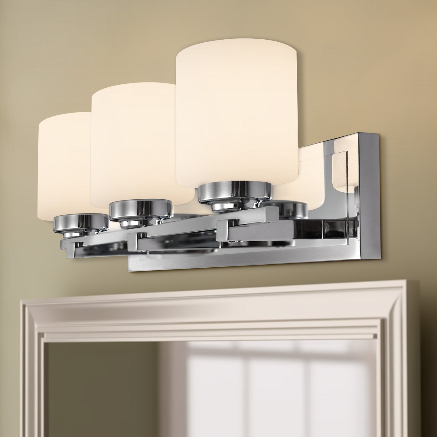 22 in. 3-Light Chrome Bathroom Vanity Light with Milk White Glass Shades for Mirror