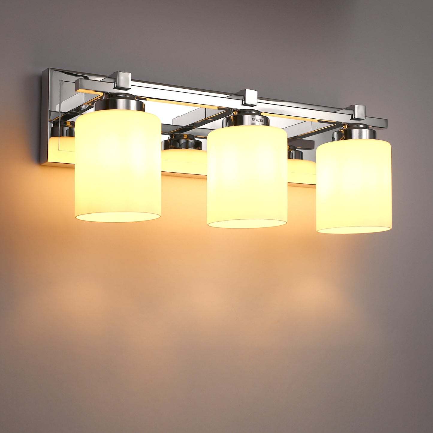 22 in. 3-Light Chrome Bathroom Vanity Light with Milk White Glass Shades for Mirror