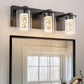 17 in. 3-Light Integrated LED Bathroom Black Vanity Light with Crystal Accents, Dimmable and Adjustable Lighting