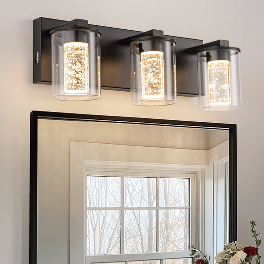 17 in. 3-Light Integrated LED Bathroom Black Vanity Light with Crystal Accents, Dimmable and Adjustable Lighting