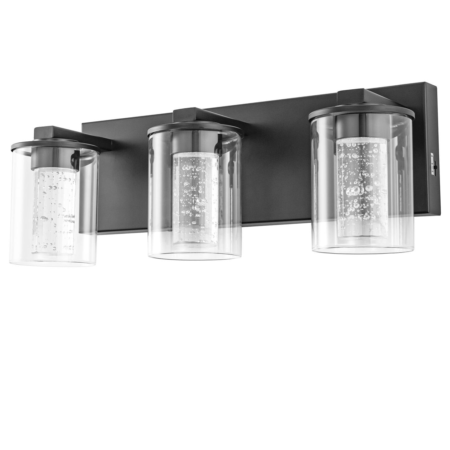 17 in. 3-Light Integrated LED Bathroom Black Vanity Light with Crystal Accents, Dimmable and Adjustable Lighting