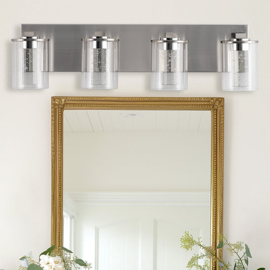 24 in. 4-Light Brushed Nickel Integrated LED Bathroom Vanity Light Fixture Dimmable with White/Neutral/Warm Light