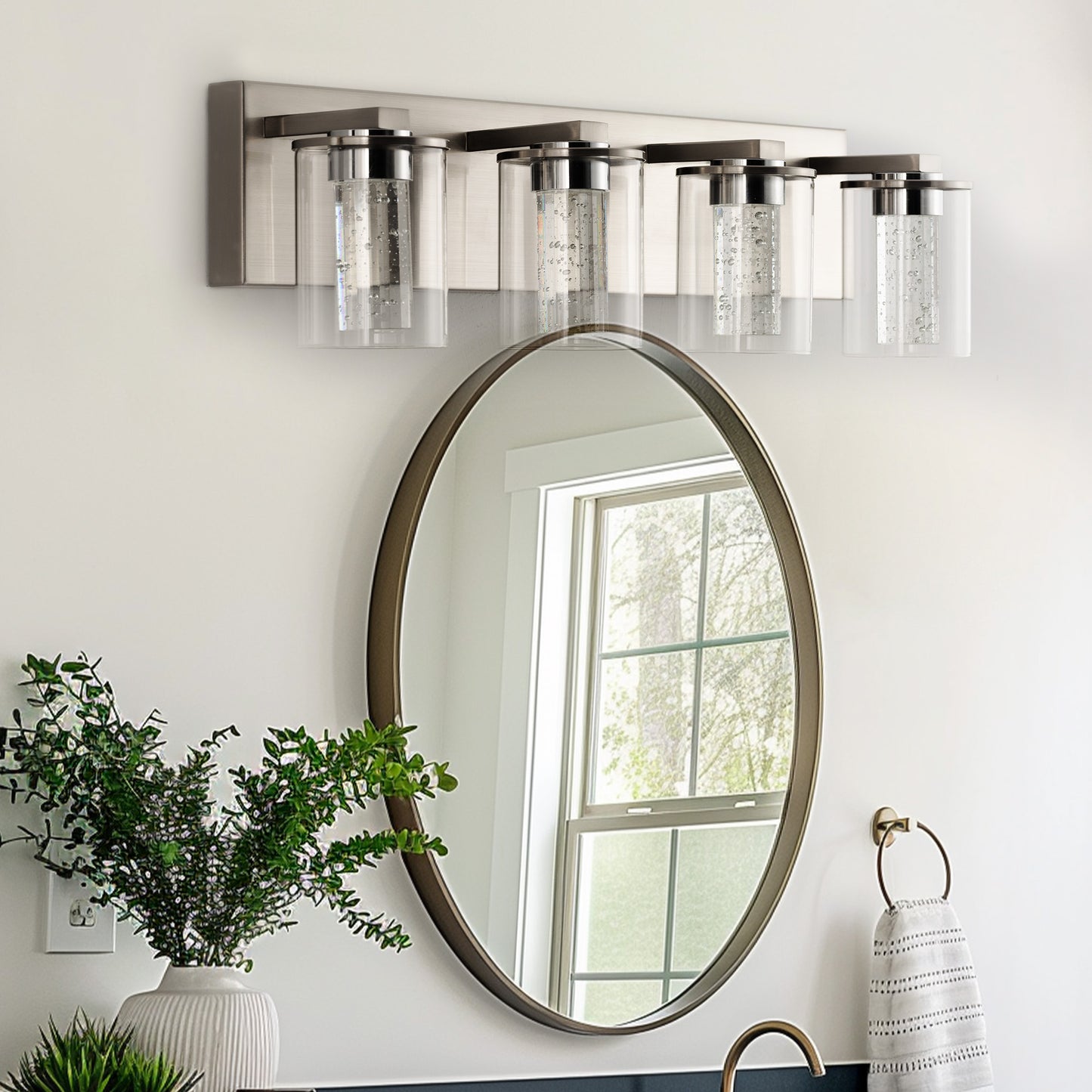 24 in. 4-Light Brushed Nickel Integrated LED Bathroom Vanity Light Fixture Dimmable with White/Neutral/Warm Light