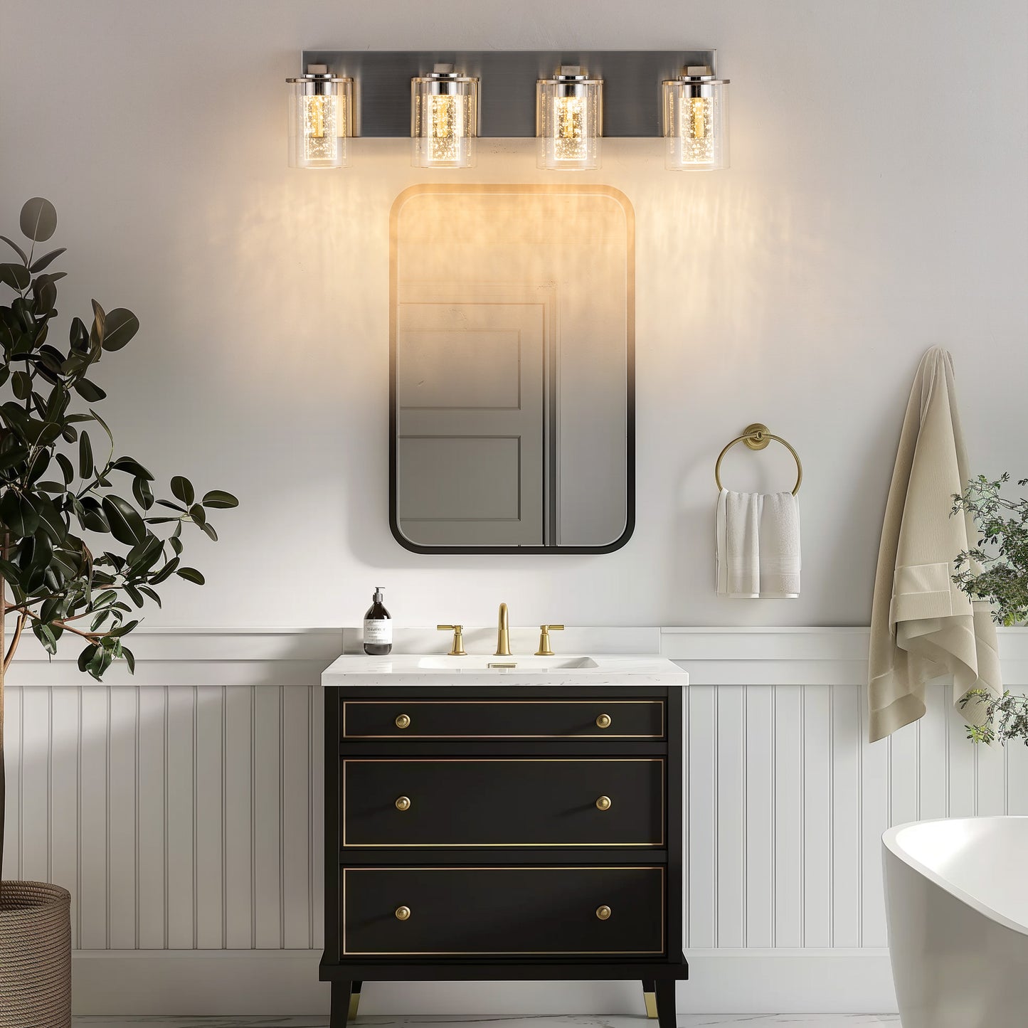 24 in. 4-Light Brushed Nickel Integrated LED Bathroom Vanity Light Fixture Dimmable with White/Neutral/Warm Light