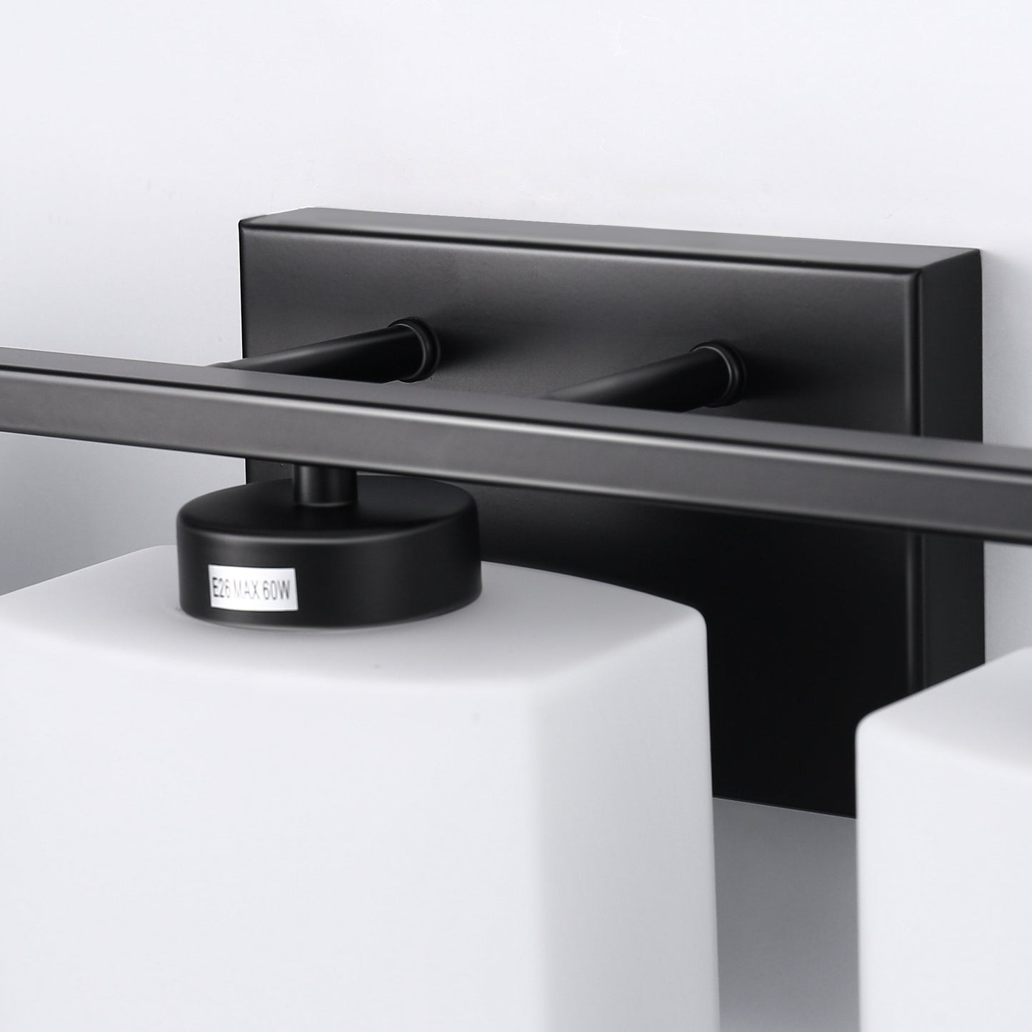 22 in. 3 Light Matte Black Modern Square Vanity Light for Bathroom, Bedroom, Living Roomwith Milk White Shades