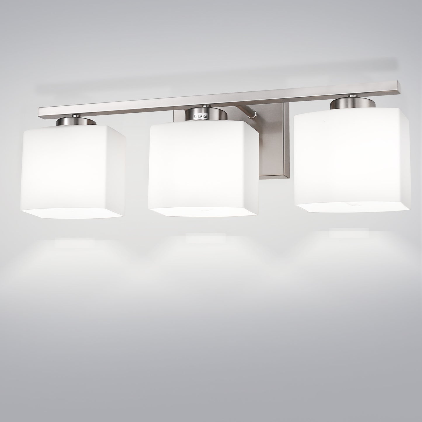 22 in. 3 Light Nickel Modern Square Vanity Light for Bathroom, Bedroom, Hallway with Milk White Glass Shades