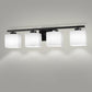 31 in. 4 Light Matte Black Modern Square Vanity Light for Bathroom, Bedroom, Hallway with Milk White Glass Shades