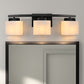 24 in. 3 Light Matte Black Modern Industrial Square Vanity Light for Bathroom with Curved Arms and Milk White Shades