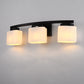 24 in. 3 Light Matte Black Modern Industrial Square Vanity Light for Bathroom with Curved Arms and Milk White Shades