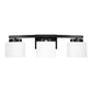 24 in. 3 Light Matte Black Modern Industrial Square Vanity Light for Bathroom with Curved Arms and Milk White Shades