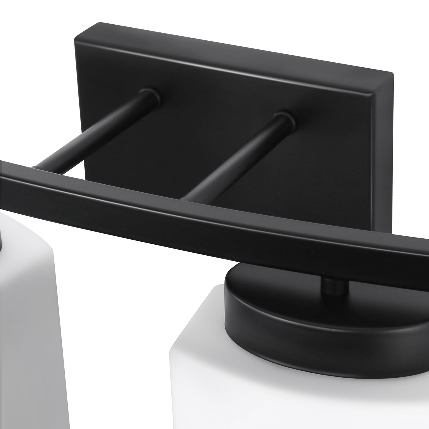 33.5 in. 4-Light Black Modern Square Vanity Light for Bathroom, Bedroom with Curved Arms and Milk White Glass Shades