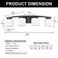 33.5 in. 4-Light Black Modern Square Vanity Light for Bathroom, Bedroom with Curved Arms and Milk White Glass Shades