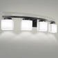 33.5 in. 4-Light Black Modern Square Vanity Light for Bathroom, Bedroom with Curved Arms and Milk White Glass Shades