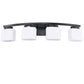 33.5 in. 4-Light Black Modern Square Vanity Light for Bathroom, Bedroom with Curved Arms and Milk White Glass Shades