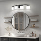 33.5 in. 4-Light Black Modern Square Vanity Light for Bathroom, Bedroom with Curved Arms and Milk White Glass Shades
