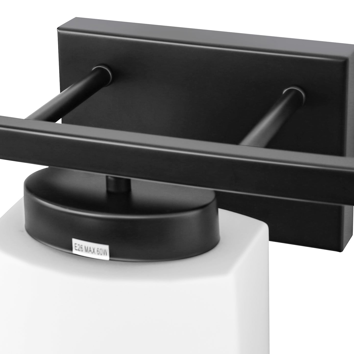 41 in. 5-Light Matte Black Modern Industrial Square Vanity Light for Bathroom with Curved Arms and Milk White Shades