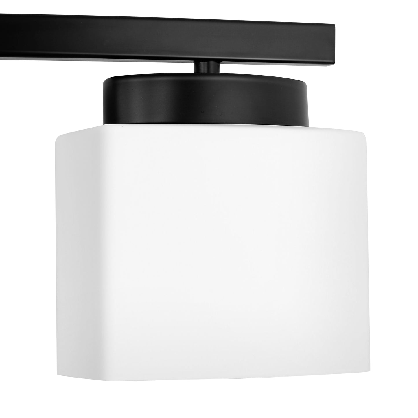 41 in. 5-Light Matte Black Modern Industrial Square Vanity Light for Bathroom with Curved Arms and Milk White Shades