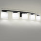 41 in. 5-Light Matte Black Modern Industrial Square Vanity Light for Bathroom with Curved Arms and Milk White Shades