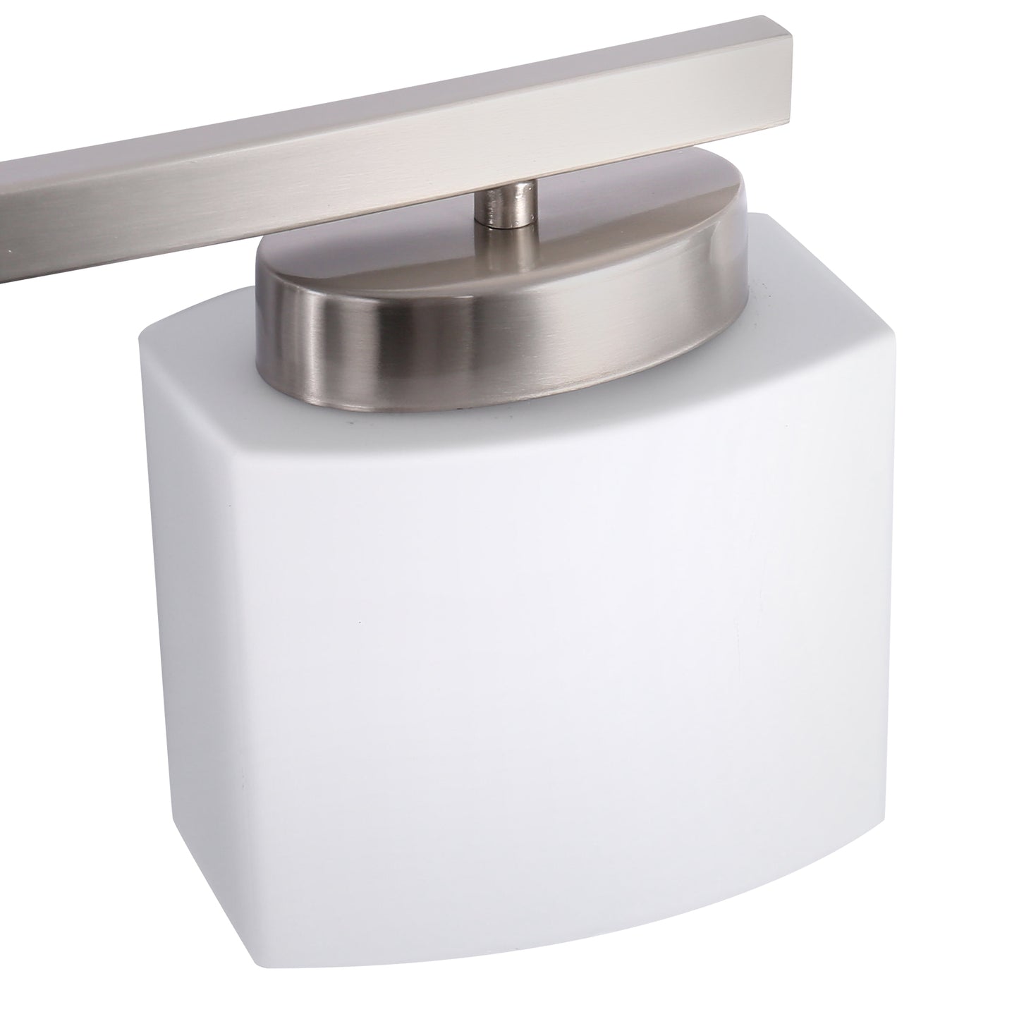 41 in. 5-Light Nickel Modern Square Vanity Light for Bathroom, Bedroom with Curved Arms and Milk White Glass Shades